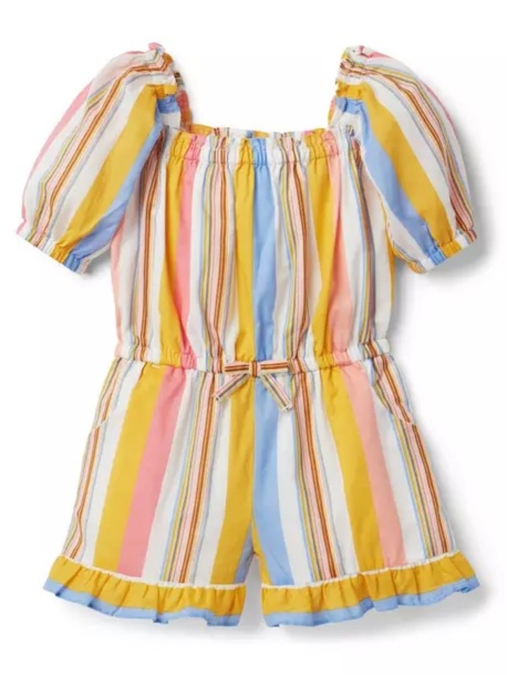 Janie and Jack Girls Striped Puff Sleeve Romper